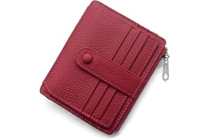 REETEE Portfel damski i męski, mały, z prawdziwej skóry, etui na karty, ochrona RFID, kieszeń na monety, 14 przegródek na karty, Slim Wallet na prezent, czerwony (Weinrot), M, minimalizm