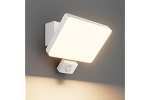 K-Bright 24W Luminaire exterieur avec detecteur de mouvement, Lumière extérieure angle d'éclairage réglable, 3000K lumière chaude Applique, IP65 Applique Murale(Blanc)