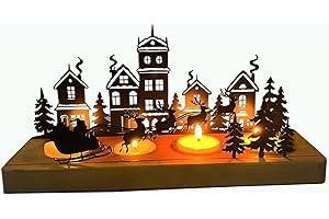 ‎JINGTOPS Advent Kerzenhalter, Adventskranz Teelichthalter, Kerzenständer Weihnachten Kerzentablett Metall mit Holz Haltern, Adventsgesteck, Tisch Adventsdeko Weihnachtsdeko Kerzen, 28 x 12.5 x 8 cm