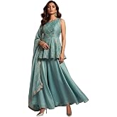 LooksLink Women's Embroidered Peplum Kurta with Palazzo & Dupatta Set | Elegant Ethnic Wear 3 Piece Suit Set | Festive Tradit