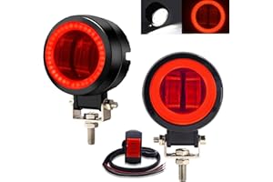 NWPANGU LED Motorcycle Driving Fog Lights, 3Inch Round LED Spotlights Auxiliary Lights 12V 24V for Offroad SUV ATV Motorbike, Red Halo& Center White Light (Include Switch)