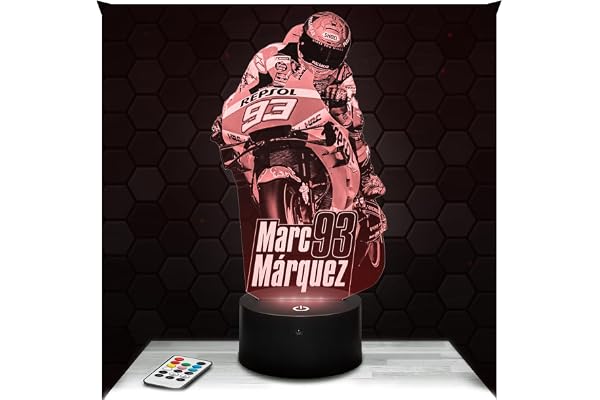 Lampephoto.fr - Lampe 3D GP Moto Marc Márquez, pilote Moto, Idée Cadeau Fan Moto, Marc Marquez Veilleuse Tactile Led Illusion, Effet Hologramme 3D, Idée Cadeau Noël Anniversaire Garçon et Fille TOP