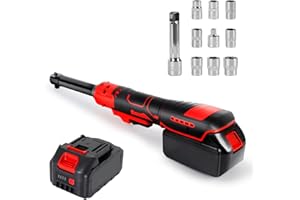 JOJOCY Llave de trinquete inalámbrica de 3/8 ", con batería de 21V, accionamiento eléctrico de trinquete de 80n.m 320rpm, con 8 tomas y adaptadores de 1/4"