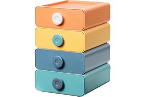 Yorbay Juego de 4 cajones apilables para oficina, organizador, compartimentos para ordenar y cosméticos, caja de almacenamiento con cajones, tamaño individual 20 x 21 x 8 cm, 4 colores