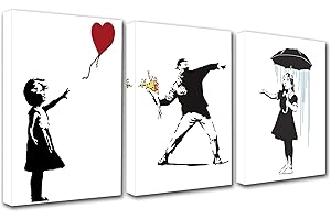 WALARKY Impression sur toile Banksy noire et blanche pour salon, décoration de rue, art graffiti, cuisine, décoration murale, décoration intérieure, image pop art encadrée, prête à accrocher 106 x 50 cm…