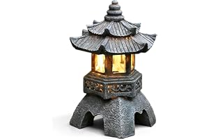 Fouvin Pagode japansk dekoration, japansk lampa solpagod trädgårdslykta, trädgårdsdekoration staty, 26 x 17 cm