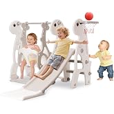 Children's Slides Outdoor and Indoor Complete Set for Children with Slide Basketball Basket and Height Adjustable Swing