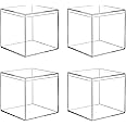 Hewomate Clear Plastic Acrylic Boxes for Display, Set of 4, 3.9x3.9x3.9 Inches Small Box With Lid, Square Cube Storage Containers for Candy, Jewelry, Pills and Tiny Items