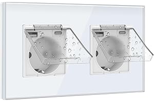 BSEED Wtyczka USB, gniazdo ścienne Schuko z wodoodporną pokrywą, gniazdo USB C 2 Gang, podwójne gniazdo 16 Amp białe, wtyczki przedłużające