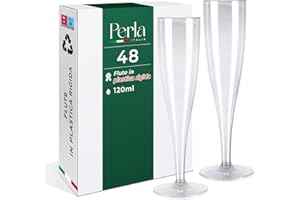 PERLA ITALIA Perla, 48 Flute da Champagne Eleganti in Plastica, 120ml, Trasparenti, Resistenti e Riutilizzabili, Bicchieri da Brindisi per Feste, Compleanni, Matrimoni, Natale, Capodanno