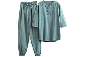 WHESAZYP Tai Chi Anzüge Tai Chi Kleidung Damen Kung Fu Uniform Baumwollleinen Kampfsport Set Kurzarmhose Zen Meditationsuniform Tang-Anzug Traditionelle chinesische Kleidung (Grün XXL)