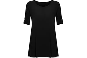 WearAll - Mujeres Tallas Grandes Manga Corta Cuello Redondo Llanura Abocinado Top Largo