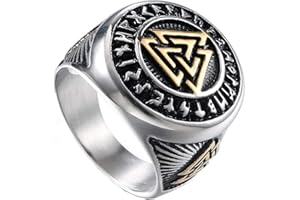 HIJONES Bague en acier inoxydable pour homme avec symbole Odin