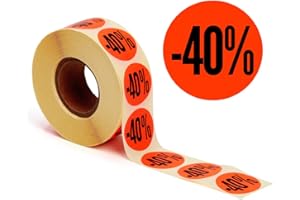 POKORNYS Etiquetas promocionales "-40%" I Etiquetas para mercancías reducidas I 2.000 pegatinas autoadhesivas de descuento en rojo brillante I Etiquetas adhesivas redondas permanentes con diámetro (1,000)