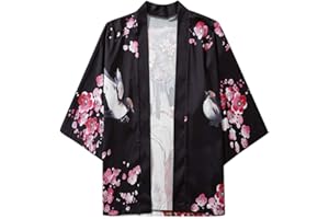 OYZ Koi Carp Fish Cherry Blossoms Print Japanese Kimono Men Cardigan Jackets Streetwear Hip Hop Harajuku Casual Male Clothes Tops, S-5XL