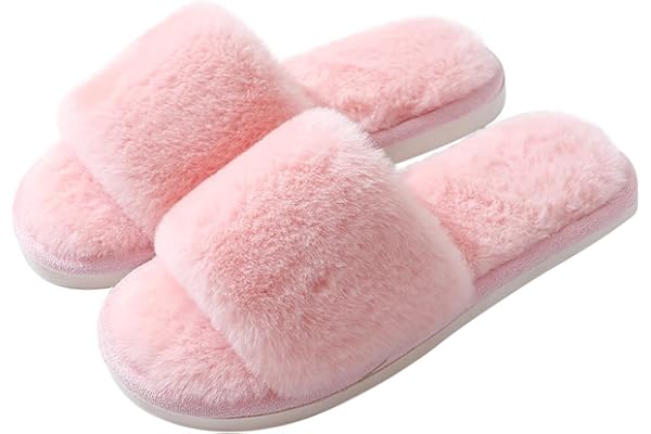 Tjejer plysch öppna tår tofflor, ultramjuka rosa glittrande barnskor hem med halkfria söta skor för flickor present glider över varma skor
