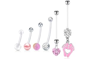 LAURITAMI 6Pieza Piercing Ombligo Embarazo Maternidad Acrílico Bioflex 14G Largo Mancuernas Pies del Bebé Cuelgan CZ Anticipo Piercing Cuerpo Joyería 14mm 18mm 25mm 32mm
