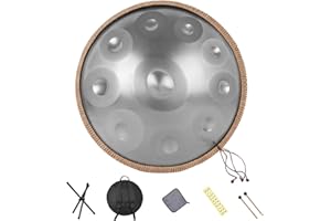 TIWIHON Handpan Drum 22 Inches 10 Notes 440HZ in D Minor Steel Hand Drum with Soft Handpan Bag, Harmonic Percussion for Sound Healing, Handpan Instrument for Personal Meditation,Yoga(Silver)