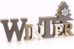 TEMPELWELT Dekoracyjny drewniany stojak napis zima 23 x 11 cm duży, drewno, szary, biały, brązowy, styl dworkowy, tabliczka dekoracyjna, tabliczka drewniana, dekoracja zimowa