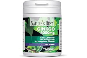 Nature's Best Ginkgo Biloba 6000mg - High Strength - Pure Grade Extract and Time Release Formula - UK Made - 120 Vegan Tablets (2 Months' Supply)