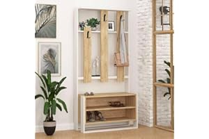 Toscohome Mobile ingresso 90x180h cm con mensole e appendiabiti colore bianco e rovere - Chester