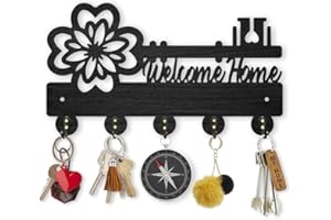 MAYJOYDIY Flower Key Coat Hooks Wall Mounted 30×17cm Flower Key Holder for Wall Welcome Home Key Hooks Decor 5 Metal Hooks Wood Key Hanger Key Organizer for Entryway and Home Decor Gift