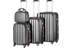 PROVITERA Set 3 Valigie Rigide in ABS, Valigia M-L-XL e Beauty Case, Manico Telescopico e Ruote Easy Roll, Lucchetto Serratura a Codice, Trolley Resistenti da Viaggio, Bagaglio a Mano (3 + 1 Grigio)