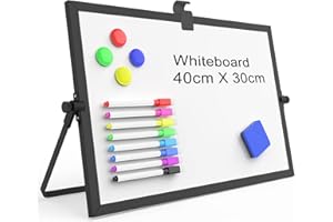 OWill Whiteboard Magnetisch,30x40cm magnettafel kinder,whiteboard klein mit ständer,schreibtafel abwischbar A3 mini whiteboard,tragbare doppelseitige white board,für Schule & Haus und Büro(schwarzes)
