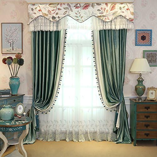 Clichtg European Pastoralen Thickened Snow Neil Jacquard Shade Living Room Villa  Voile Curtain  + Gauze Curtain 245 x 140 cm