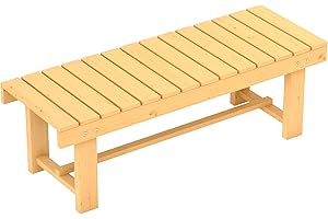 Outsunny Wooden Garden Bench, 2 Seater Outdoor Bench, Fir Wood Backless Patio Loveseat with Slatted Seat for Park, 110 x 38 x 35 cm, 1 Piece, Natural Wood Finish