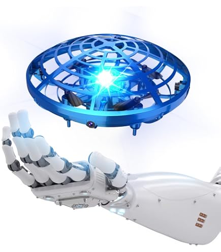 Kizmyee UFO Mini Drone - Capteur Infrarouge, Contrôle Gestuel, LED - Cadeau Enfant Intérieur/extérieur - Bleu