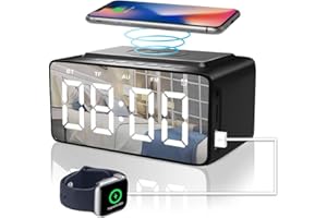Warm Feather Alarm Clock Radio with Bluetooth Speaker, Alarm Clocks Bedside, Battery backup and USB port Powered Used as Wireless Charger and USB Charger, Snooze,Large HD LED Display