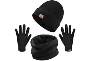 heekpek Hat Scarf and Gloves set For Winter Knitted Beanie Hat and Circle Scarf Gift Set Unisex, Light Grey, One Size