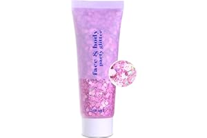 ‎BLOSSOM&THORN Gesicht Glitzer Lidschatten Gel 50ml, Festival Glitzer Gesicht, Glitzer Lippenstift und Festival-Glitzer-Gel in verschiedenen Farben (Rosa)