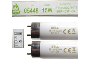 BELL LIGHTING 2 tubos fluorescentes de 15 W T8, 450 mm, 18 pulgadas, luz blanca fría, 4000 K, 05448