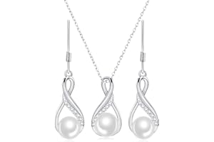 Huacan Schmuck Set Damen 925 Sterling Silber Ohrringe mit Perlen Anhänger Halskette Süßwasser-Zuchtperle Pendant Schmuckset CZ Geschenke Für Braut Brautjungfer Hochzeit