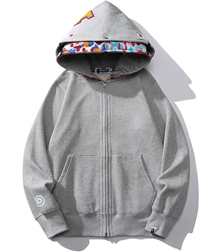 Felpa Casual Per Tempo Libero FDTURES 24ss Couple Trendy Hip-Hop Top BAP Youth Casual Camouflage Squalo Ricamo Felpa Sciolta Con Cappuccio-color3|M Bape Felpa
