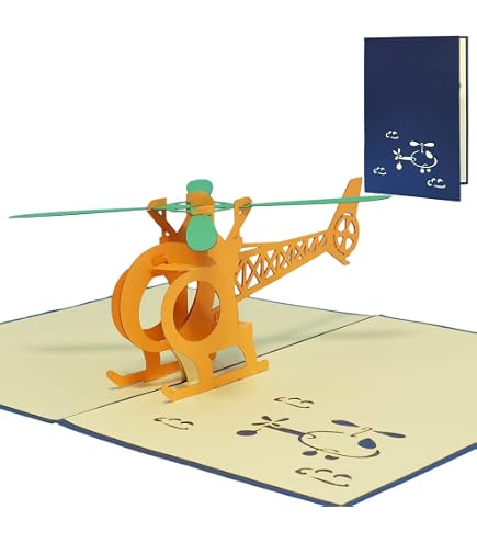 Biglietto Auguri Pop-up 3D Fatto A Mano – Elicottero – Interno Bianco Per Messaggio Personale, Con Busta E Sacchetto OPP, Per Compleanno, Natale, Laurea