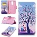 Produktbild LG K8 Hülle Leder Flip Case Mehrfarbig Baum Muster, LG K8 / K7 Lederhülle Protective Cover Ledertasche Handyhülle Wallet Brieftasche Tasche Schutzhülle mit Kartenfach Standfunktion, Liebe Eule