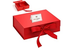 Samlior Scatola Regalo 23x17x7cm, Scatola Regalo con Coperchio Nastro Tarjeta de Felicitación per Cumpleaños Aniversario de Bodas Navidad Graduado-Rosso