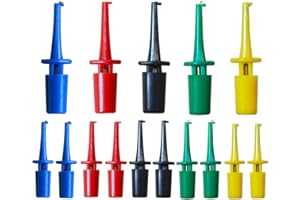 Senven 15pcs Multímetro Cable clip gancho plomo Mini conjunto sonda prueba electrónica, para herramienta de reparación, mini ic sonda grabber, rojo × 3 azul × 3 negro × 3 amarillo × 3 verde × 3.