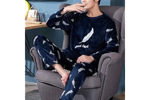 shownicer Homme Ensemble de Pyjama en Polaire Doux Chaud Confortable Vêtements de Nuit d'automne et d'hiver à Manches Longues Col Rond Hauts et Pantalons Lâche Décontracté