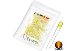 CHANZON 100pcs 3mm Jaune Diffusé LED Diode Lumières (lentille colorée givrée ronde DC 2V 20mA) Ampoule Lampes Composants électroniques Indicateur Diodes électroluminescentes