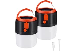 VUSDDY 2 sztuki lampa solarna kempingowa, LED Latarnia Turystyczna USB 2400mAh, 5 trybów wodoodpornych przenośnych lamp namiotowych 600 LM z haczykiem na wędrówki, wędkarstwo, polowanie, oświetlenie awaryjne
