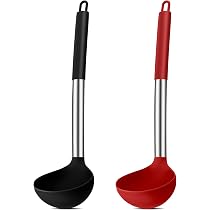 Silikon-Suppenkellen 2er-Set – Antihaftbeschichtet, Hitzebeständig Bis 250°C, Mit Sieblöffel & Fester Kelle