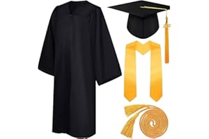 PW TOOLS Graduation Gown and Cap for Adults 2023 Unisex Graduation Robe and Hat with Tassel Stole