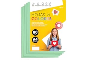Papier A4 Couleur - Feuilles A4 80g Pour Imprimante Jet d'Encre et Laser, Ramette Papier Pour Loisirs Créatifs, Bricolage et Décoration M-office (100 feuilles, Vert Clair)