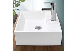 ECD Germany Vasque à Poser Lavabo Salle de Bain - en Céramique - Blanc - 415 x 360 x130 mm - Lave-Mains Suspendu Vasque Salle de Bain Toilette - Rectangulaire - sans kit de vidange