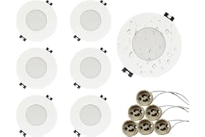 GY Porta Faretto LED da Incasso, Cornice Faretti LED da Incasso GU10 per Cartongesso, Portafaretto Rotondo Bianco, Impermeabile IP65, Apertura Ø75 x 100 mm, 6 Portalampade GU10 e MR16 Inclusi