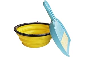 CHYGER Collapsible Dog Bowl with Broom and Dustpan Foldable Pet Feeding Bowls for Cats Dogs 1000ML Large 34oz Expandable Silicone Food and Water Travel Bowl Cup Dish with Carabiner (yellow)